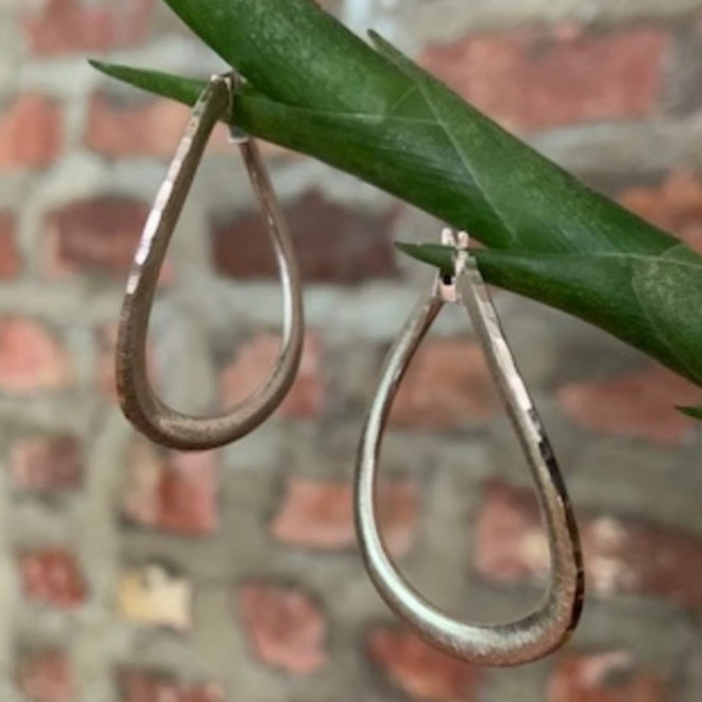 Brushed Satin Sterling Silver Hoop Earrings - Picture 3 of 12